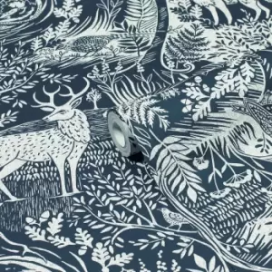 Image of Furn. Winter Woods Blue Woodland Printed Wallpaper