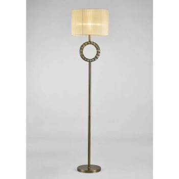 image of Florence round floor lamp with cream shade 1 bulb antique brass / crystal