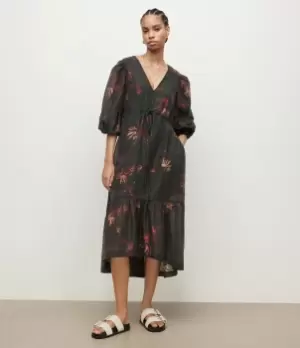 Image of AllSaints Womens Rosi Nila Dress, Dark Khaki Green, Size: 10