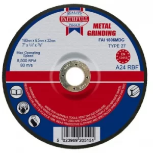 image of Faithfull FAI1806MDG Depressed Centre Metal Grinding Disc 180 x 6....