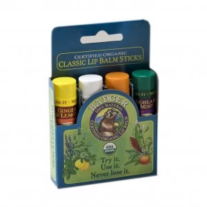 image of Badger Balm Classic Lip Balm Blue Gift Set 4 x 4.2g