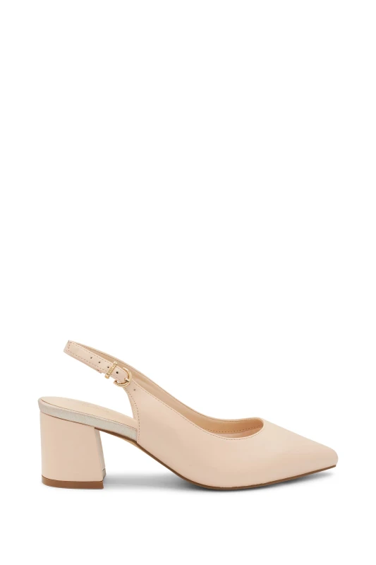 Image of Paradox London Womens Wide Fit 'Flynn' Mid Block Heel Sling Back Court Shoes in Nude Size: 3E Nude Female 3E