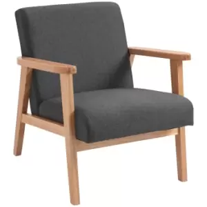 Image of HOMCOM Fabric Accent Chair for Living Room, Arm Chair with Rubber Wood Frame and Padded Cushion, Dark Grey