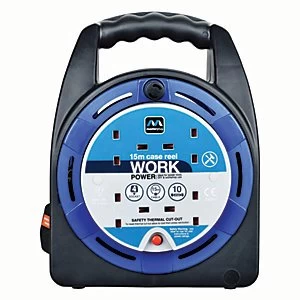 Image of Masterplug 15m 10amp 4 Socket Handbag Cable Extens ion Reel