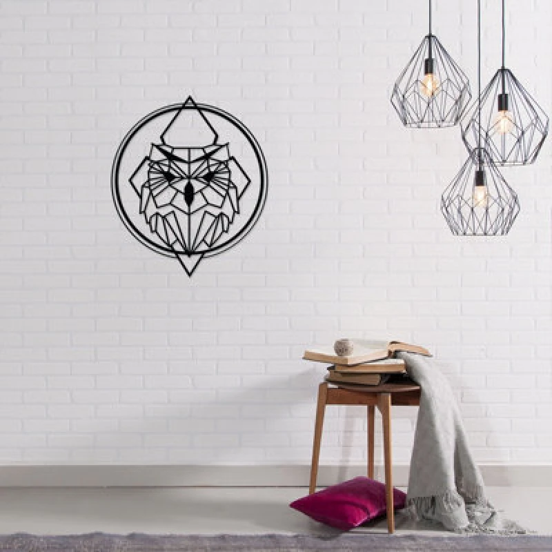 Image of Decortie Modern Metal Wall Art Owl Theme Home Ornament Decorative Minimalist Design Hanging Wall Sculpture, Black