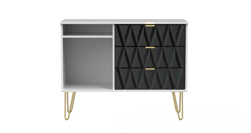 Image of Dallas 3 Drawer TV Unit In Deep Black & White (Ready Assembled)