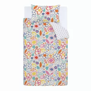 Image of Pineapple Elephant Blomme Floral 100% Cotton Duvet Cover and Pillowcase Set MultiColoured