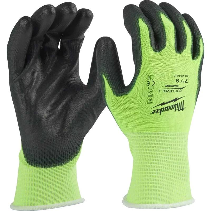 Image of Milwaukee Hi Vis Cut Level 1 Dipped Work Gloves 4932479916 Colour: Black / Yellow
