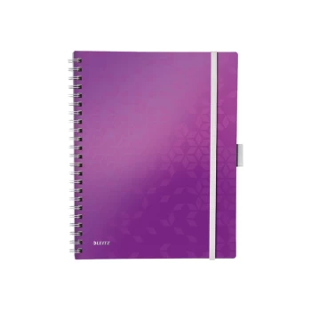 WOW Notebook Be Mobile A4 Squared, Wirebound with Pp Cover 80 Sheets, 4-Hole Punched, Integrated Pen Holder and 3 Flap Folder, Purple - Outer Carton o