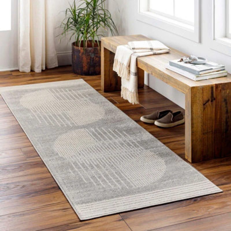 Image of Livabliss Scandi Geometric Light Grey Enso2 Runner Rug 80 X 220 Cm - Easy Care, Non Shedding, Ideal For Hallway Or Beside The Bed