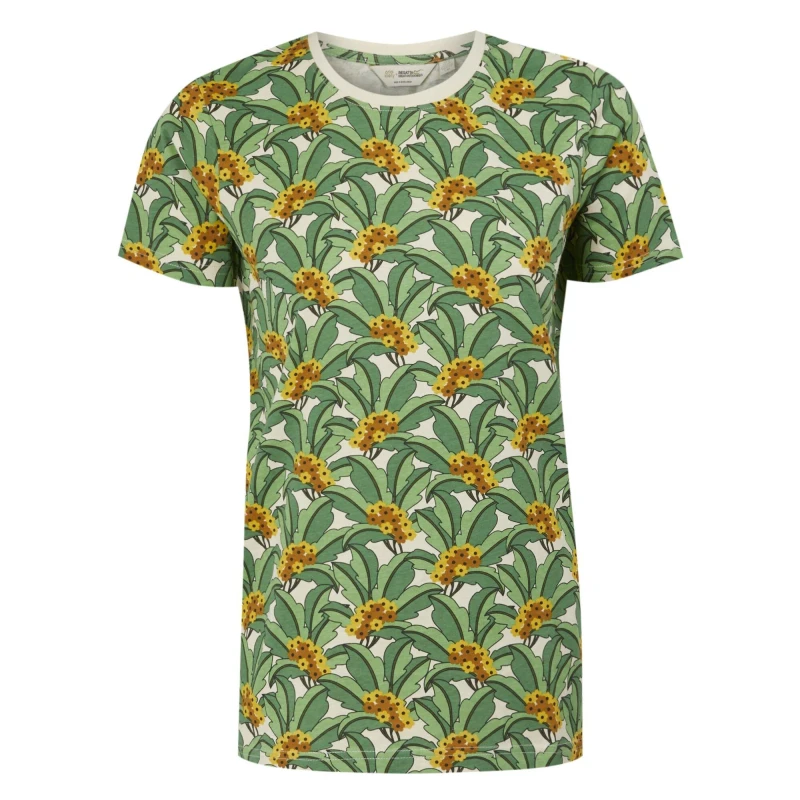 Image of Regatta Womens Orla Ribbed Kneck Short Sleeve T Shirt 14 - Bust 38' (97cm) Green Tropcl RWT266-6CA-14