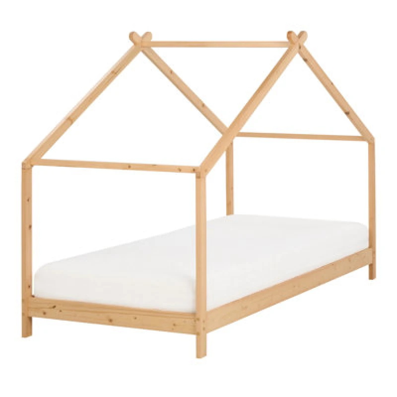 Image of Beliani Kids Bed House Pine Wood Orlu 90 X 200 Cm (Eu Single) Light Brown