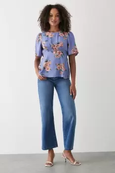 Image of Floral Shirred Front Detail Tea Blouse