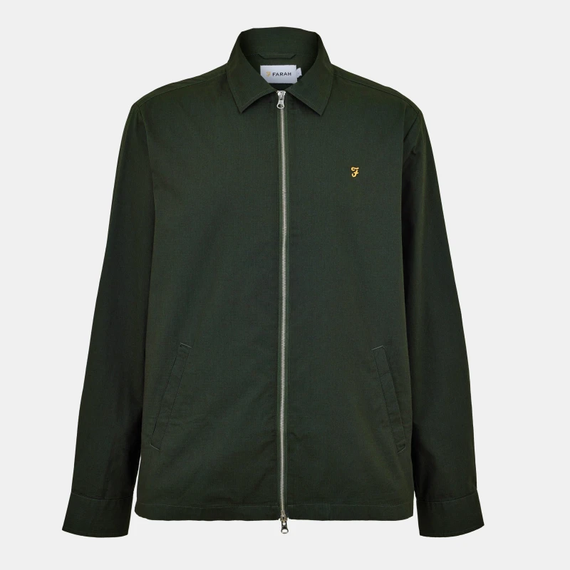 Image of Farah Mens Radley Long Sleeve Zipped Overshirt Evergreen male Small