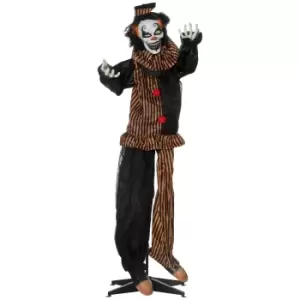 image of Outsunny 67" Life Size Outdoor Halloween Decorations Talking Circus Clown, Animated Prop Animatronic Decor with Light Up Eyes, Laughter