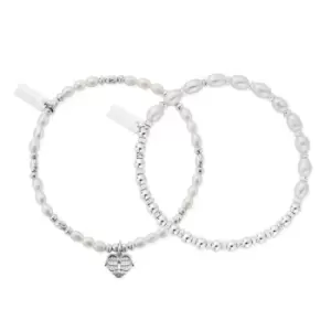 image of ChloBo Silver & Pearl Heart Of Love & Story Of Love Bracelet Set