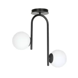 Image of Kalf Black Globe Ceiling Light with White Glass Shades, 2x E14