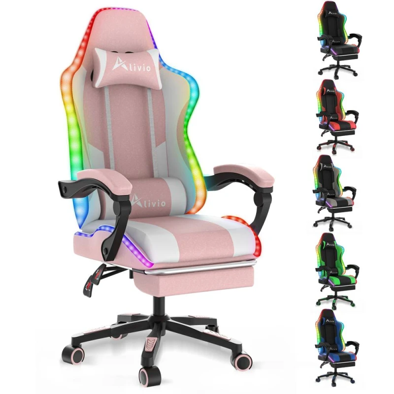 Image of Alivio Wireless App Control LED Gaming Chair with Massage Lumbar Cushion in Pink Pink Unisex