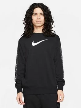 image of Nike Repeat Swoosh Fleece Crew Sweat - Black/White Size M Men