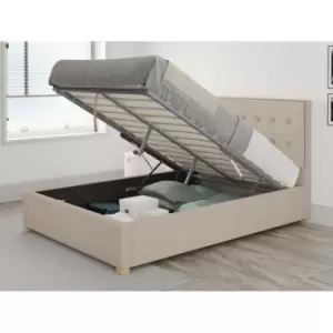 Image of Presley Ottoman Upholstered Bed, Saxon Twill, Natural - Ottoman Bed Size Single (90x190)