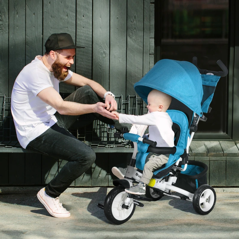 Image of HOMCOM 6 In 1 Kids Trike, Stroller With Parent Handle, Blue 370-027V00DB