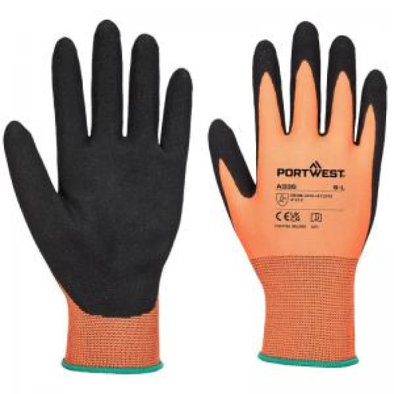 Image of Portwest Dermi Grip NPR15 Nitrile Sandy Gloves A335O8RM Colour: Orange / Black