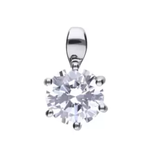 image of Sterling Silver Solitaire Pendant With White Zirconia and Prong Setting 2Ct