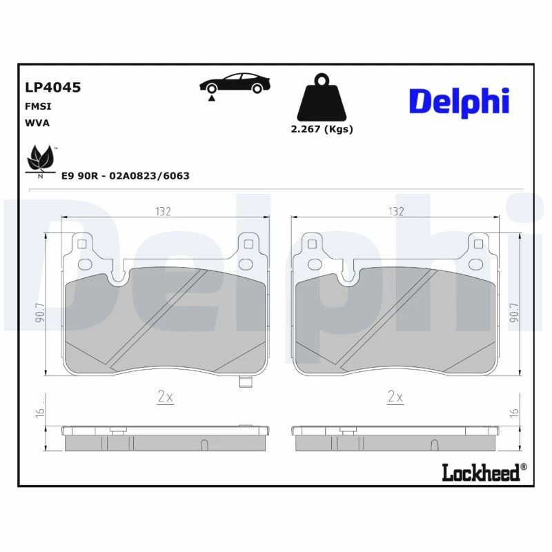 Image of DELPHI Brake pad set DELPHI LP4045