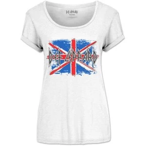 Image of Def Leppard - Union Jack Womens Large T-Shirt - White