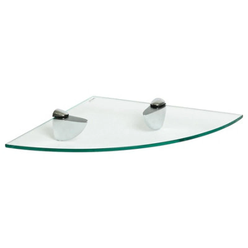 Image of Harbour Housewares Floating Glass Corner Shelf - 30Cm - Silver Brackets - Bathroom Shower Storage Vanity Display Unit Shelf