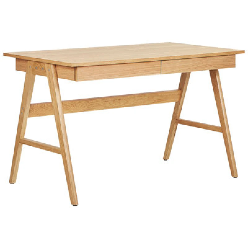 Image of Beliani Home Office Desk Sheslay Light Brown 120 Cm 70 Cm With Drawers