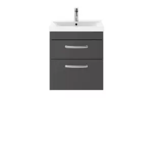 image of Nuie Athena 500 Wall Hung 2-drawer Vanity & Mid-edge Basin - Gloss Grey