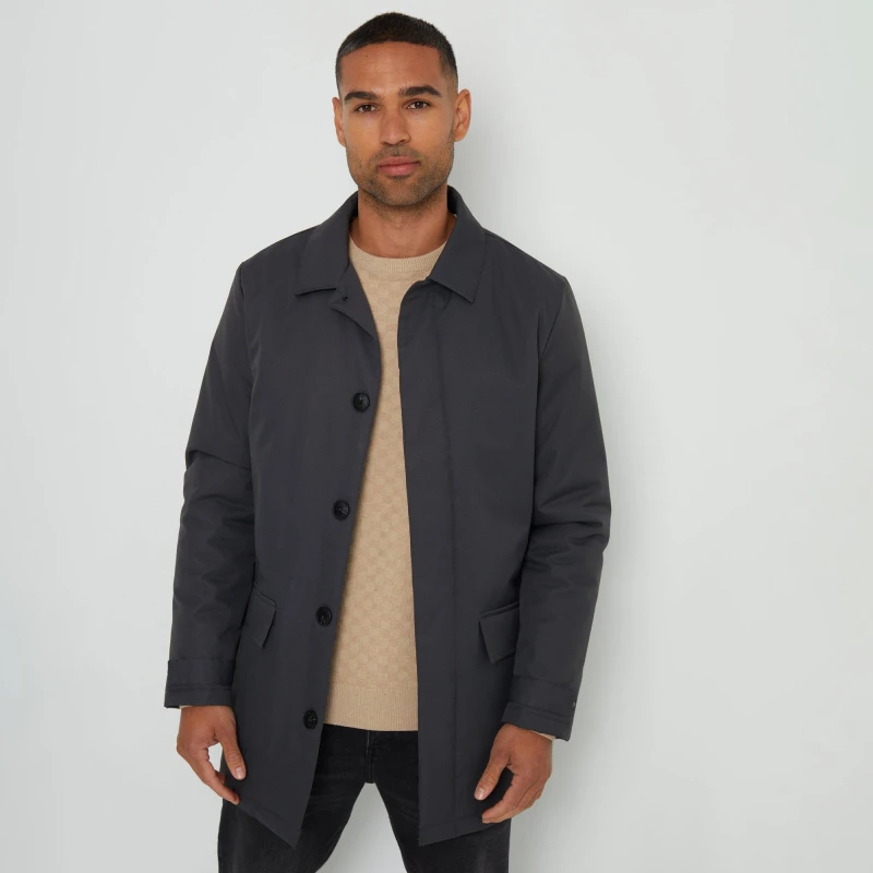 Image of Threadbare 'Hanson' Showerproof Button Up Collared Mac Jacket Charcoal