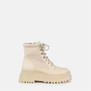 image of Missguided Chunky lace up canvas side panel ankle boot - Cream