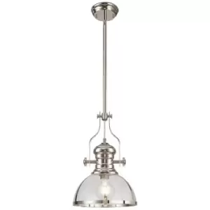 image of Luminosa Worcester Ceiling Pendant, E27, Polished Nickel With Round 30cm Polished Nickel, Clear Glass Shade