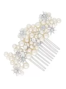 image of Jon Richard Silver Plated Star And Pearl Hair Comb, Silver, Women