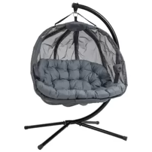 image of Outsunny Double Hanging Egg Chair 2 Seaters Swing Hammock With Cushion - Grey