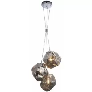 Image of Metallic Chrome 3 Light Ceiling Pendant Modern Rock Design Hanging Light Fitting