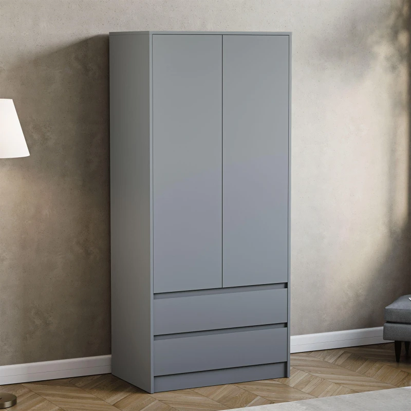 Image of Lassic Vida Designs Denver 2 Door Wardrobe With Drawers Grey unisex One Size