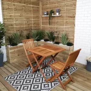 Image of Outdoor 2 Person Folding Square Wooden Garden Patio Dining Table and Chairs Set
