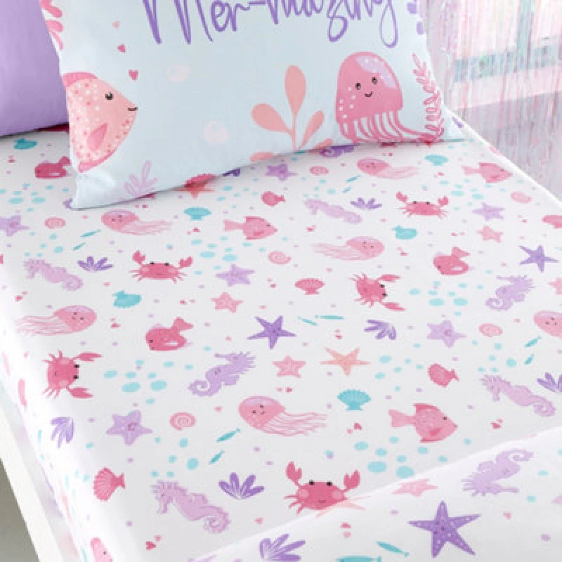Image of Bedlam Mermaid Vibes Bed Linen Fitted Sheet Aqua