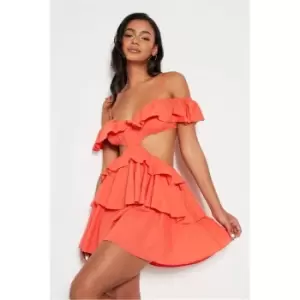 image of I Saw It First Coral Linen Ruffle Detail Sleeveless Playsuit - Pink