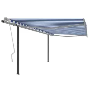 image of Vidaxl Manual Retractable Awning With Posts 4.5X3.5 M Blue And White