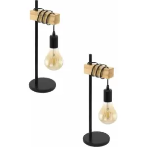 Image of 2 pack Table Lamp Desk Hangman Light Black Steel & Wood Arm 1x 10W E27