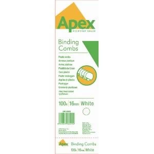 Fellowes Apex Plastic Comb White 16mm Pack of 100 6202201