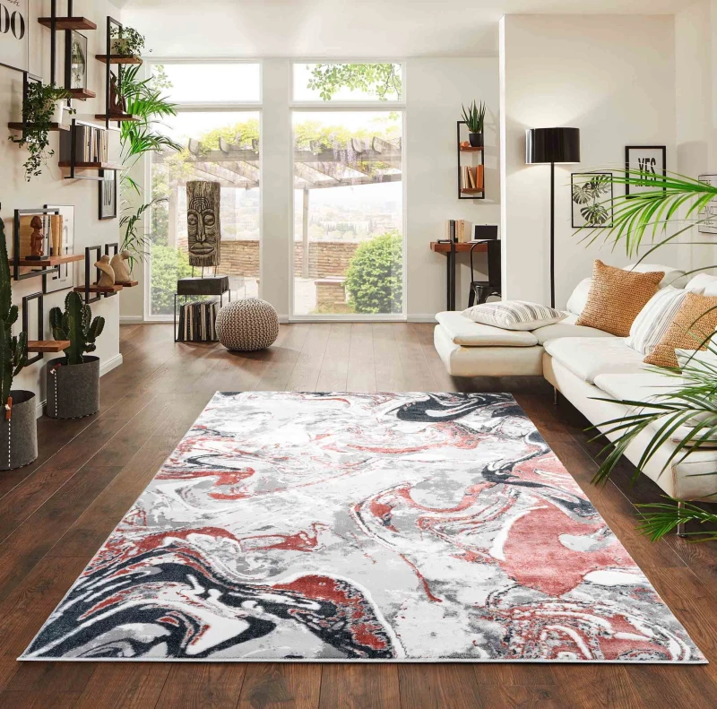 Image of Solarius Modern Living Room Rug - Abstract Area Rugs Pink 160X230 Cm