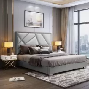 Image of Crina Upholstered Beds - Plush Velvet, Double Size Frame, Grey - Grey