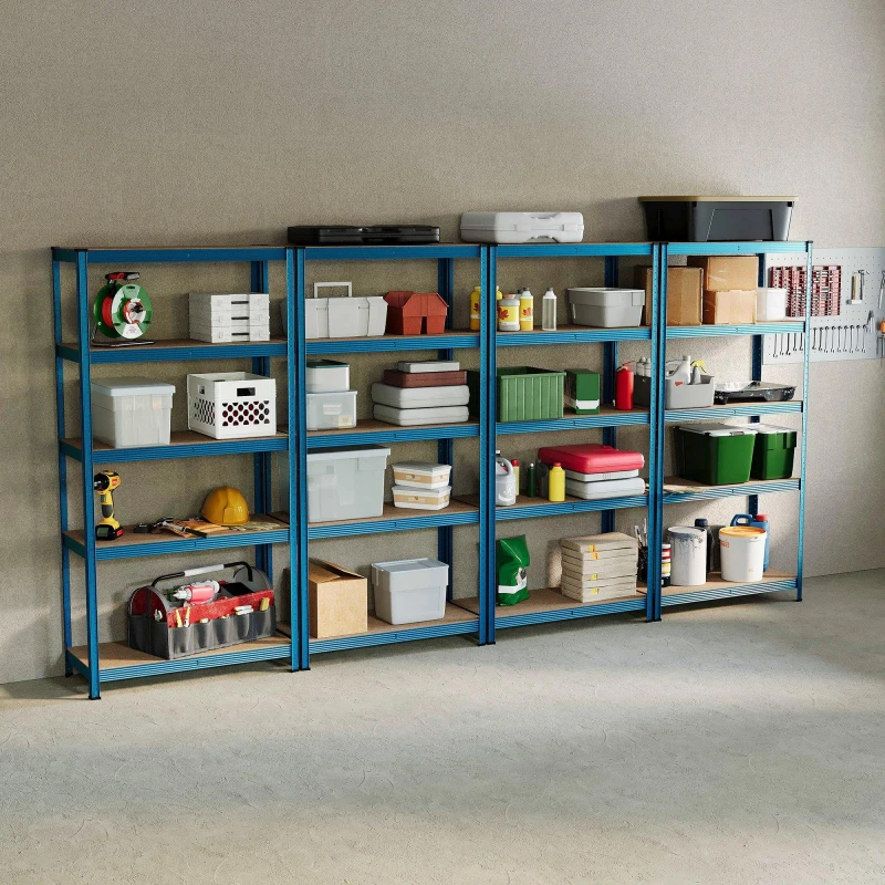 Image of Lassic 5 Tier Heavy Duty Steel Garage Shelving - 4 Bay Blue unisex 5 Tier