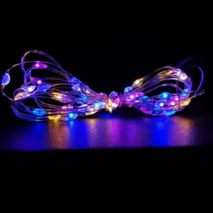 image of 200 LED 10m Premier MicroBrights Indoor Outdoor Christmas Multi Function Battery Operated Lights with Timer on Pin Wire in Rainbow