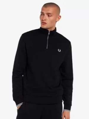 Image of Fred Perry Logo Half Zip Sweat, Black, Size S, Men